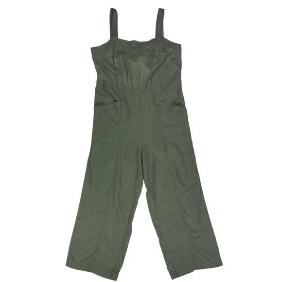 Nicole Miller Sleeveless Utility Wide Leg Linen Jumpsuit Women 2 Green Oversized - Picture 2 of 14